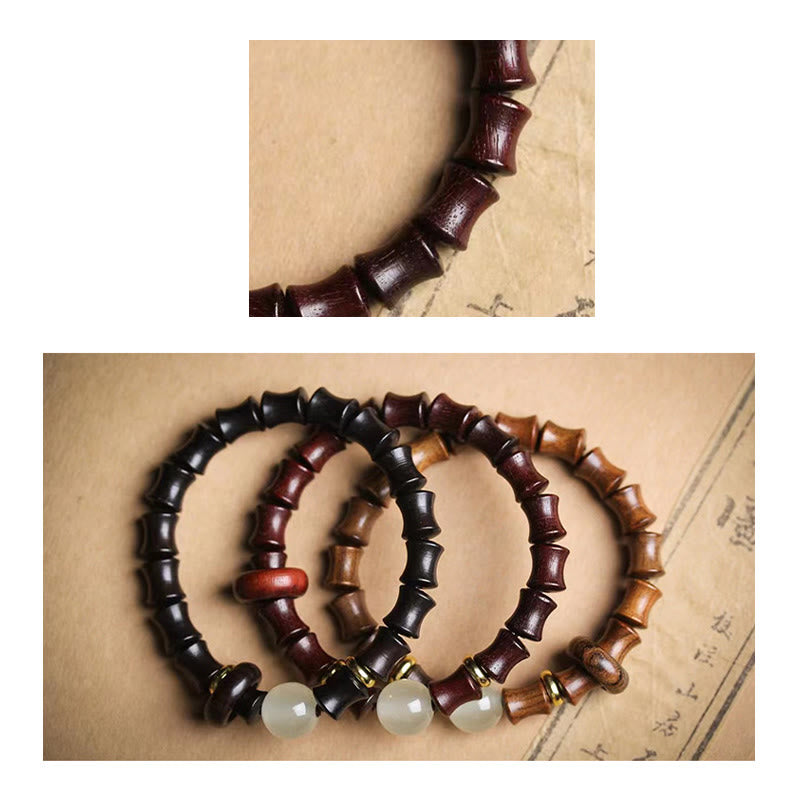 Handmade 8mm Bamboo Motif Wood Bead Meditation Bracelet in Ebony or Sandalwood
