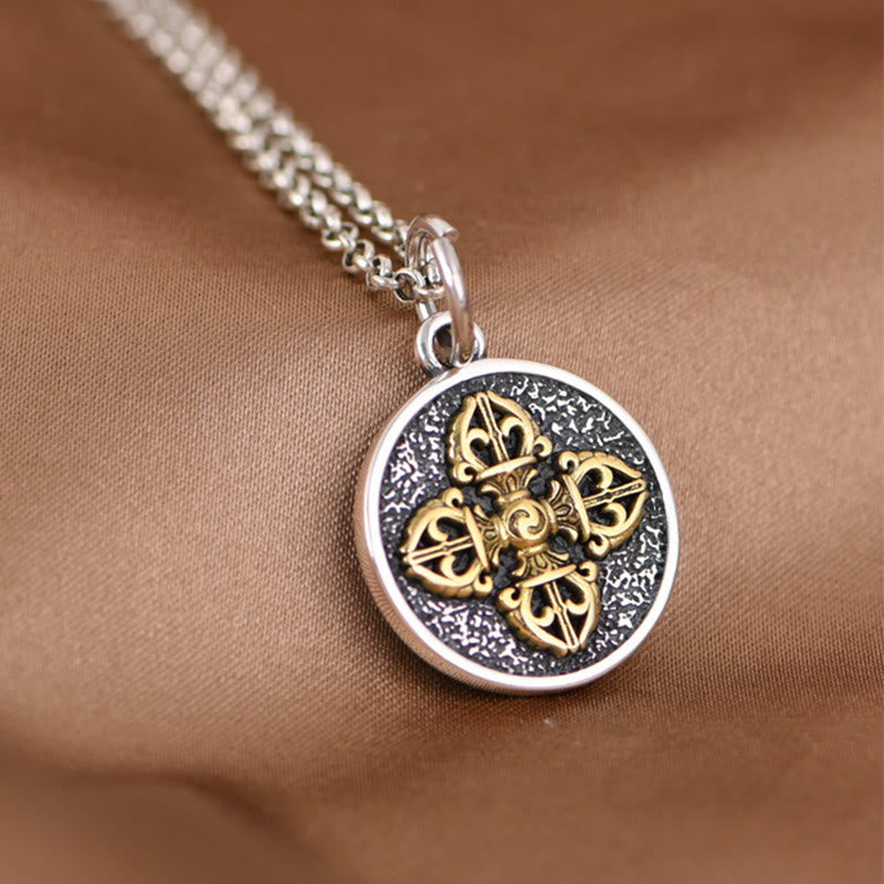 925 Sterling Silver Double Dorje Vajra Blessing Necklace Pendant