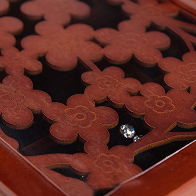 Vintage Plum Blossom Carved Wooden Jewelry Box Six-Layer Jewelry Storage Box