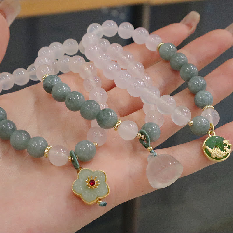 White Agate Jade Lotus Flower Peace Buckle Protection Bracelet