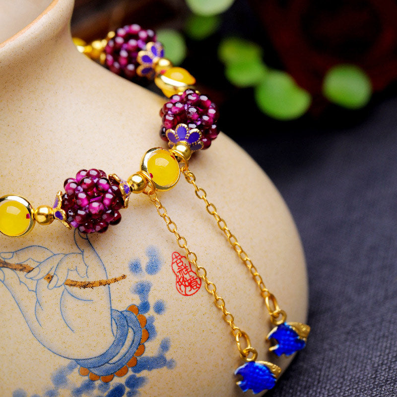 Tibetan-Inspired Handmade Garnet and Amethyst Beaded Bracelet