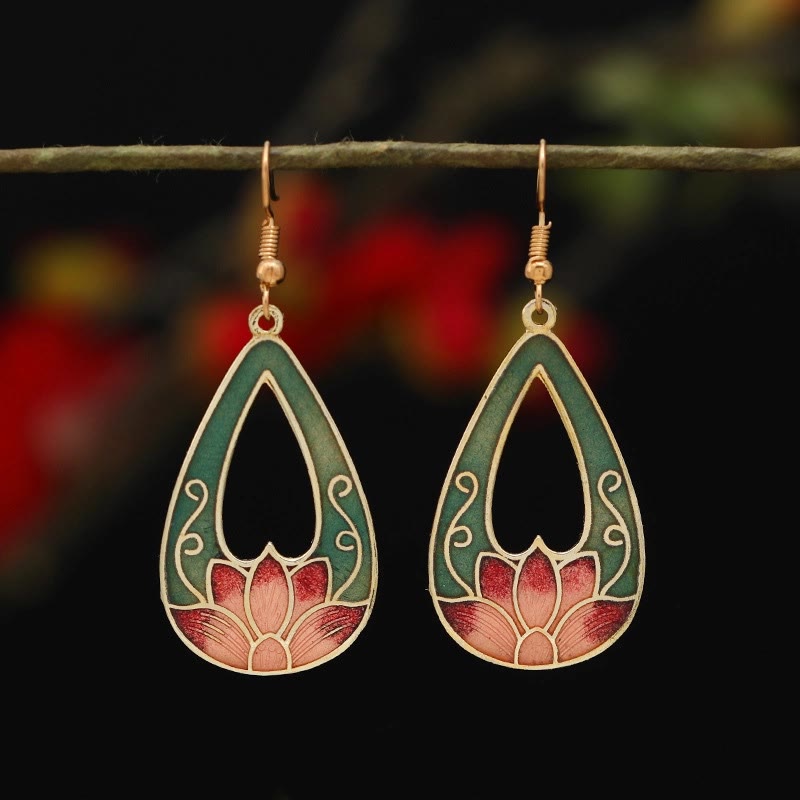 Artistic Copper Alloy Lotus Butterfly and Flower Motif Drop Earrings