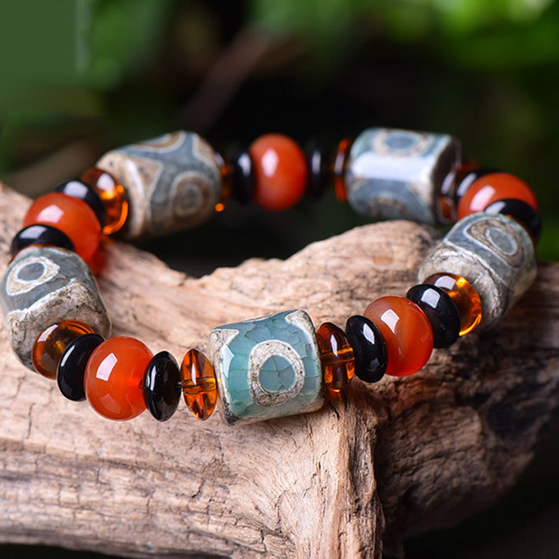 Tibetan Three-eyed Dzi Bead Agate Protection Happiness Bracelet