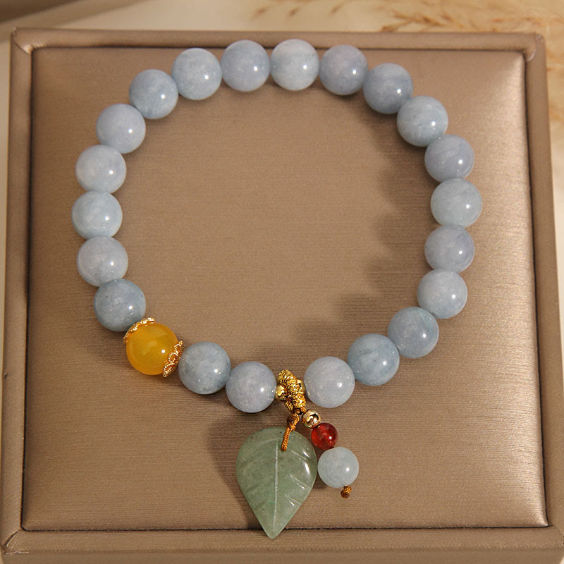 Aquamarine Jade Leaf Healing Charm Bracelet