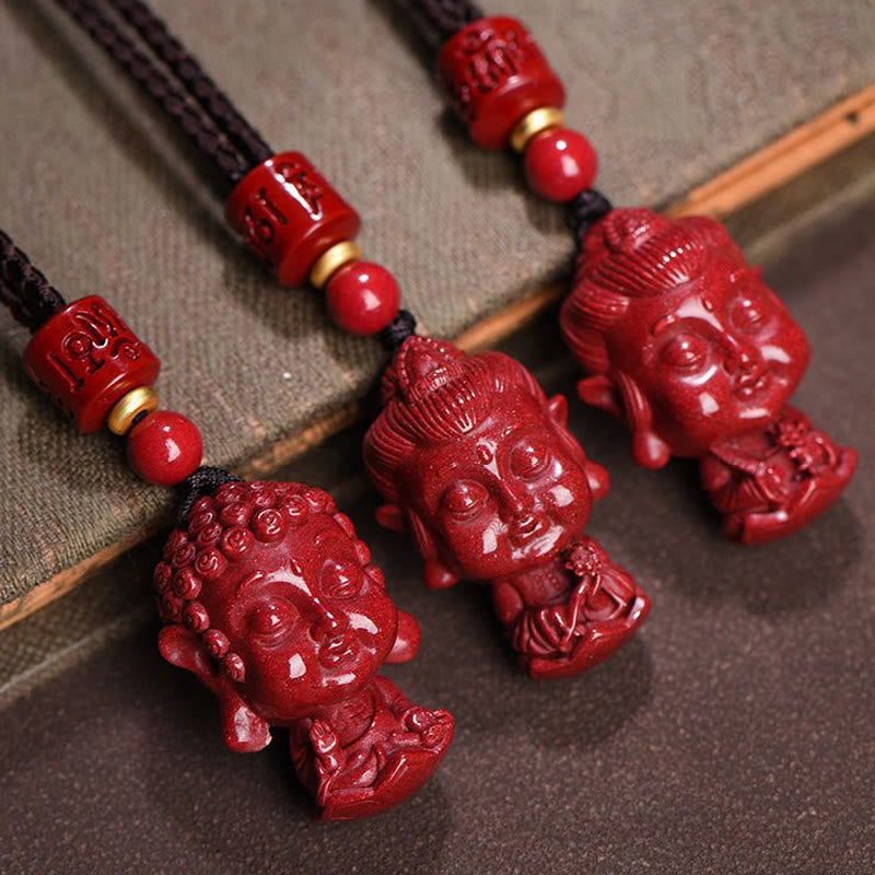 Chinese Zodiac Natal Buddha Natural Cinnabar Amulet Keep Away Evil Spirits Necklace Pendant