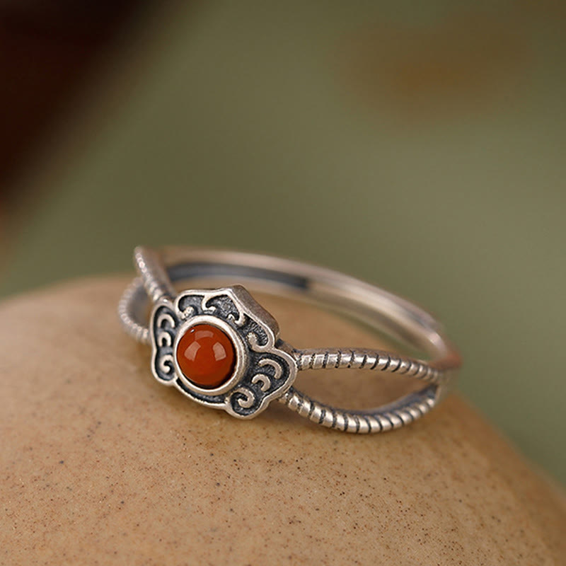 925 Sterling Silver Red Agate Bead Logical Thinking Ring