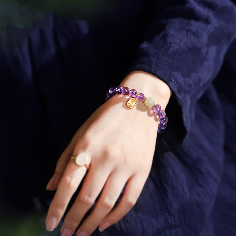 Handcrafted Natural Hetian Jade Gold and Copper Charm Bracelet