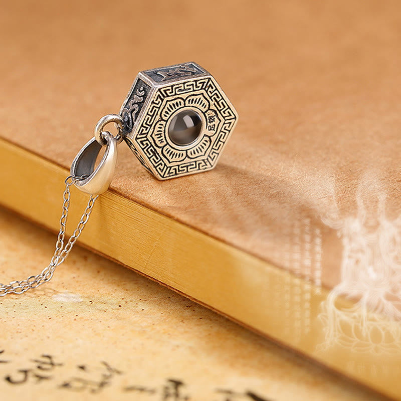 990 Sterling Silver Tibetan Om Mani Padme Hum Lotus Love Projection Necklace Pendant