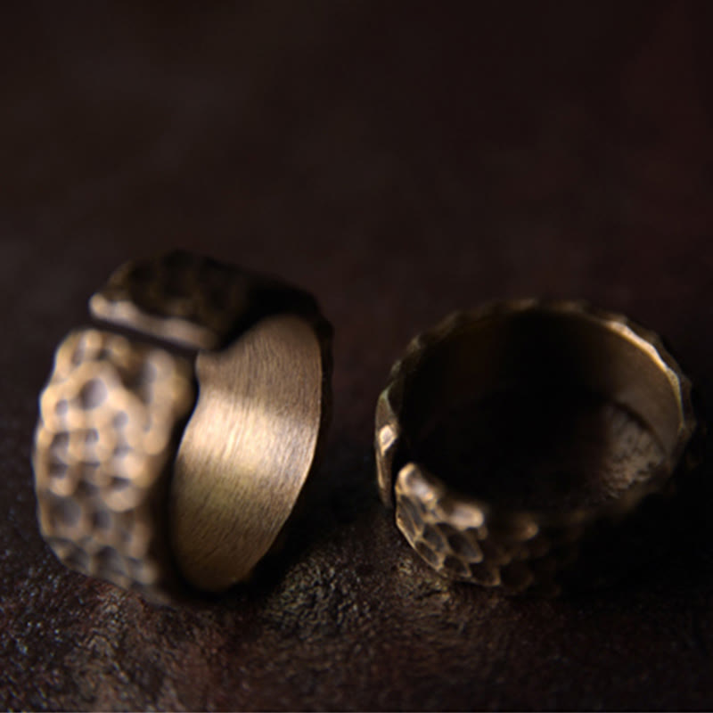 Handcrafted Tibetan Bump Texture Adjustable Copper Brass Ring for Men & Women