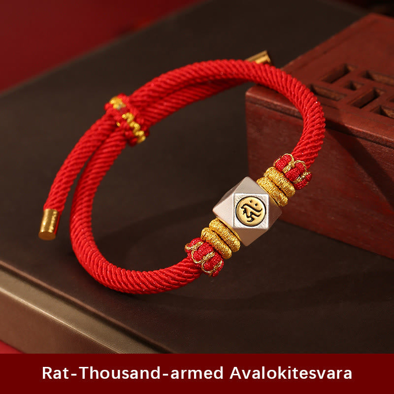 999 Sterling Silver Chinese Zodiac Natal Buddha Red Rope Luck Strength Handcrafted Kids Bracelet