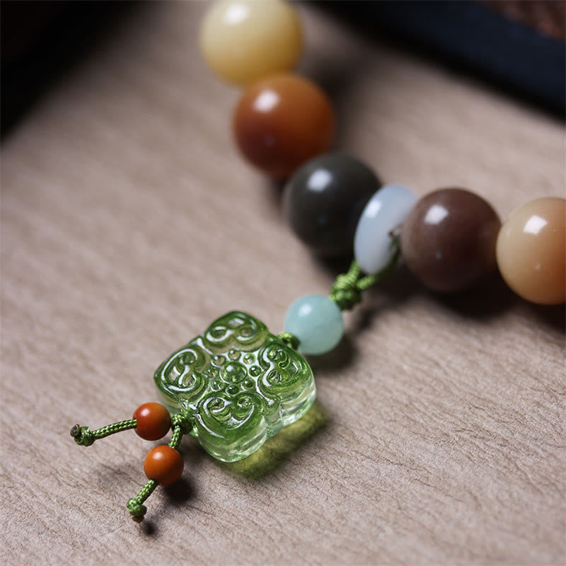 Natural Bodhi Seed and Gradient Liuli Glass Charm Serenity Bracelet
