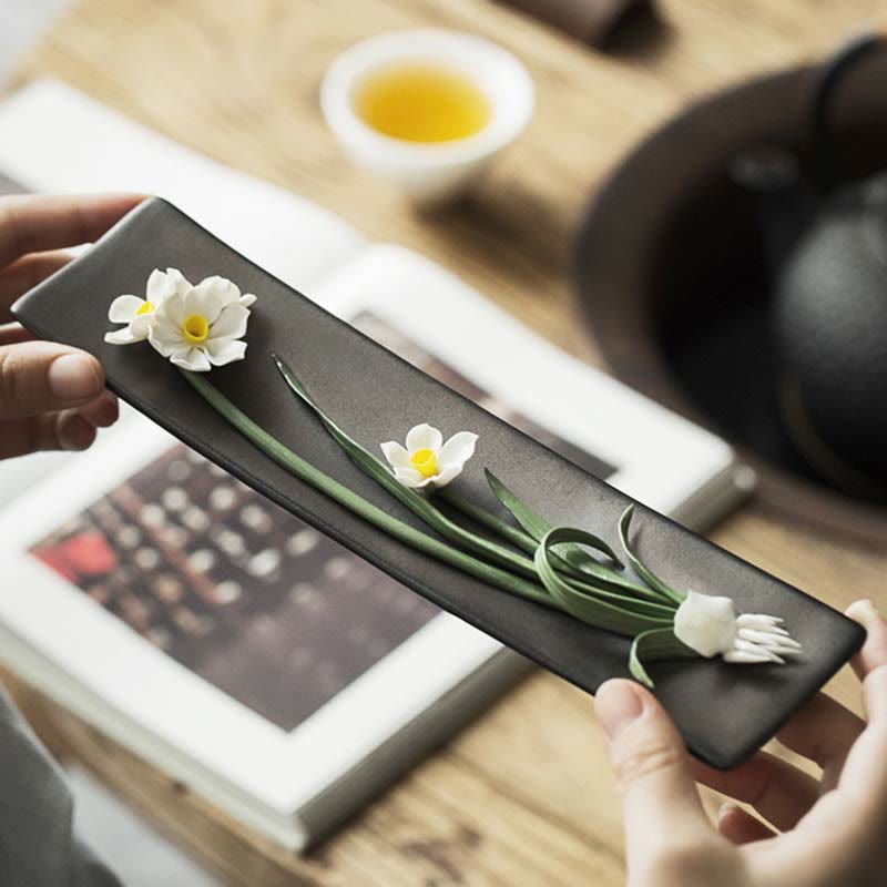 Zeniora Ceramic Incense Burner with Peony & Lotus Motifs for Mindful Ambiance