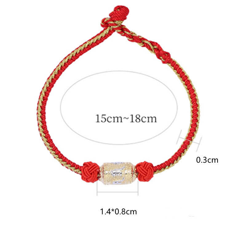925 Sterling Silver Om Mani Padme Hum Prayer Wheel Luck Strength Red String Bracelet