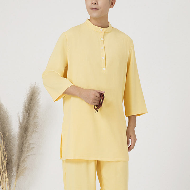 Tactile Cotton Linen Three-Quarter Sleeve Zen Meditation Set