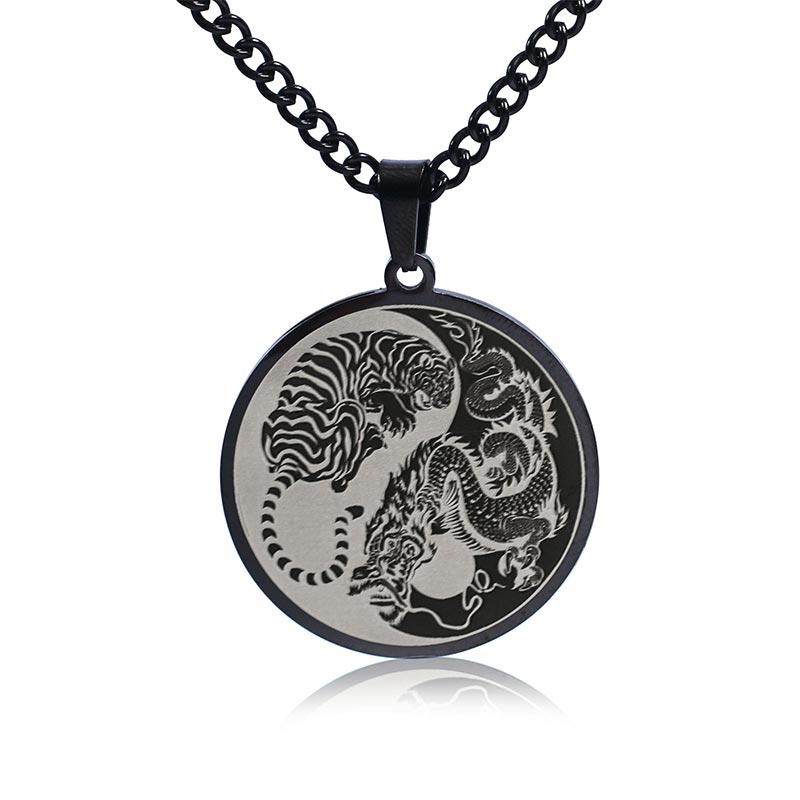 Tiger Dragon Titanium Steel Chain Necklace Harmony Pendant