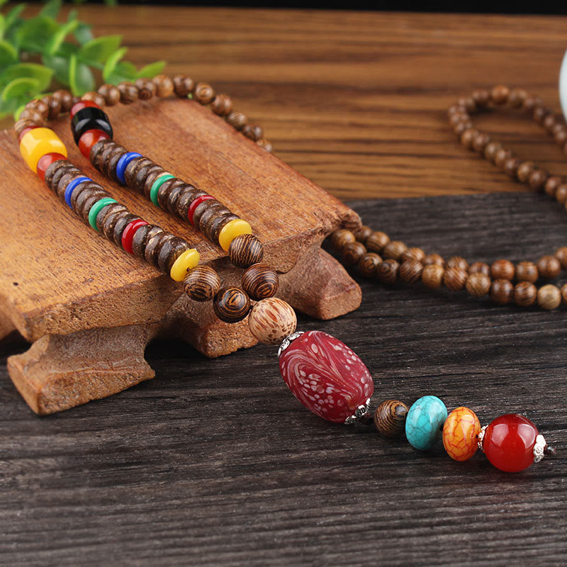 Tibetan Wenge Wood Bodhi Seed Agate Balance Peace Necklace Pendant (Extra 40% Off | USE CODE: FS40)