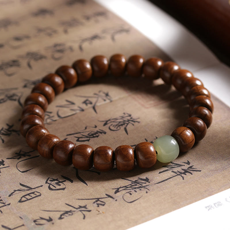 Natural Abelia Biflora Wood Hetian Jade Bamboo Bead Warding Off Evil Spirits Bracelet