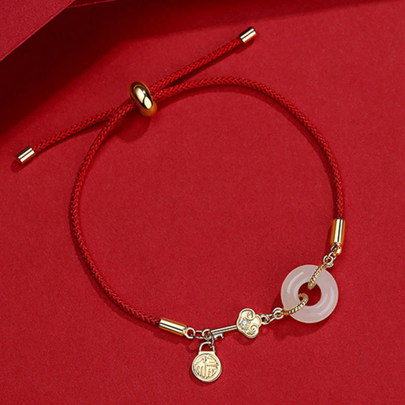 "Wishing You Peace and Protection" Jade Red Rope Bracelet Includes Gift Message Card