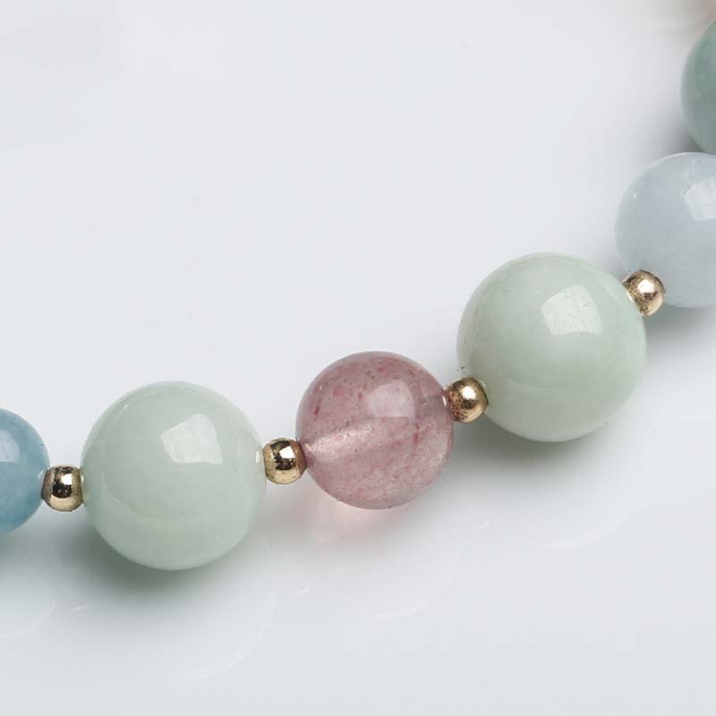 Multi-Gemstone Wu Lou Gourd 10mm Beaded Bracelet with Jade, Rose Quartz, Citrine & Amethyst