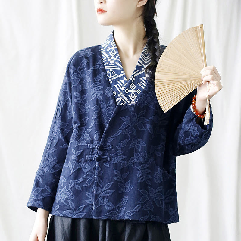 Cotton Jacquard V-Neck Mindful Meditation Jacket