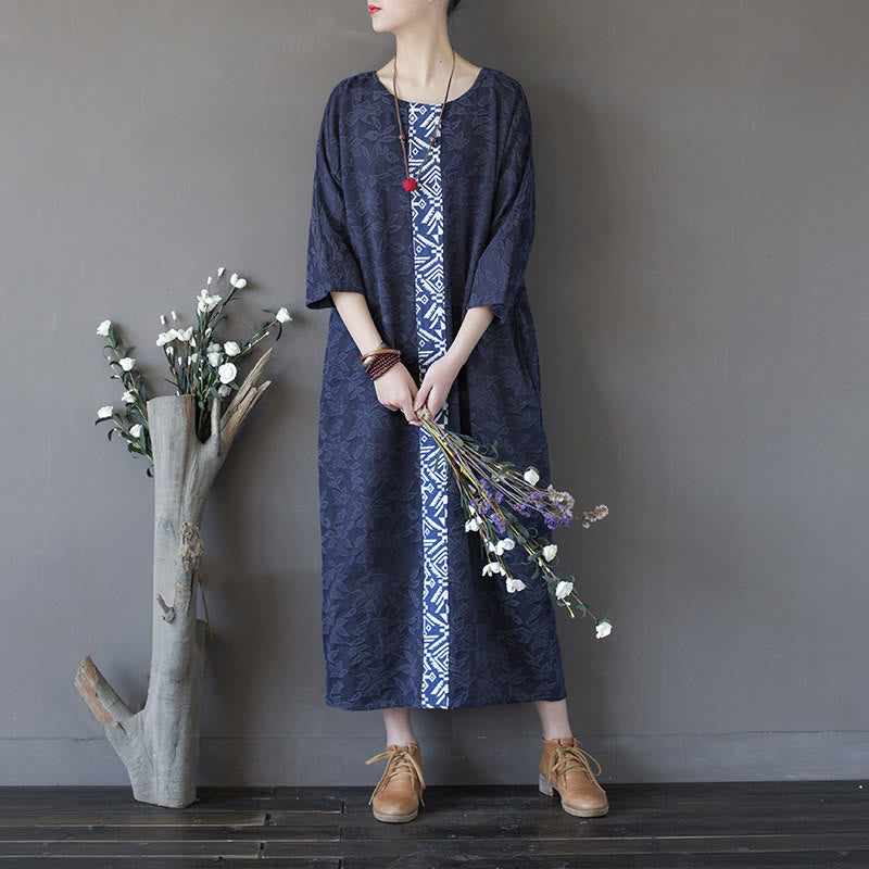 Cotton Floral Embroidered Jacquard Relaxed Midi Dress