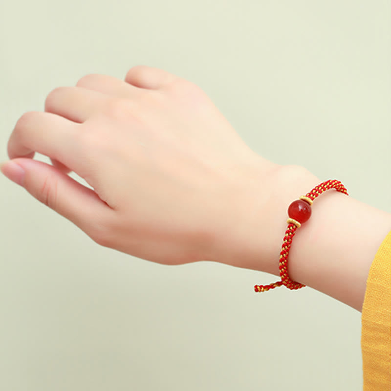 Handmade Red Agate Amethyst Golden Rutilated Quartz Pink Crystal Bead Calm Braided Bracelet