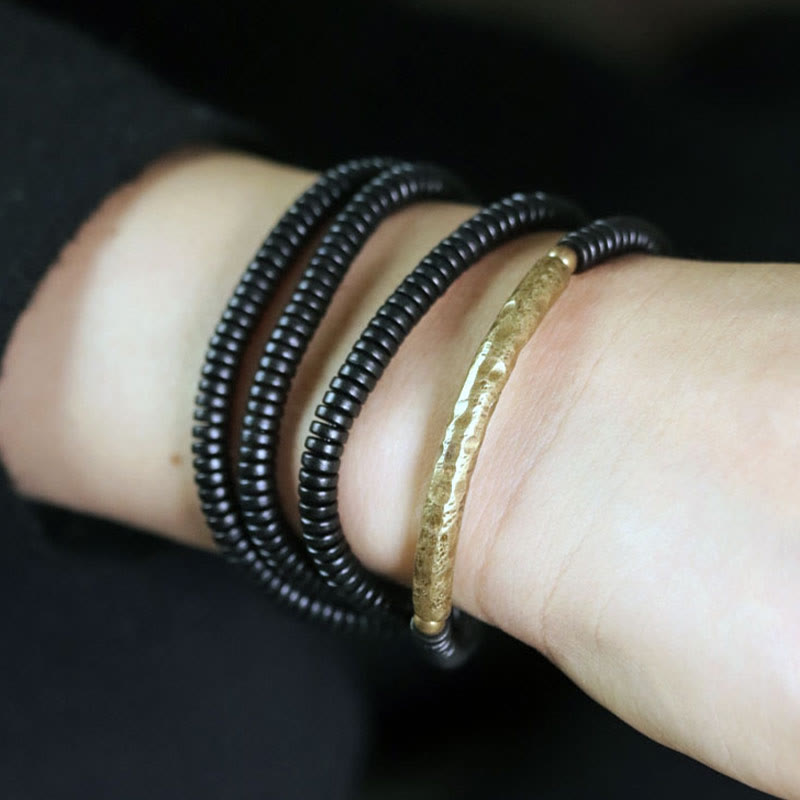 Ebony Wood Brass Copper Balance Multilayered Bracelet