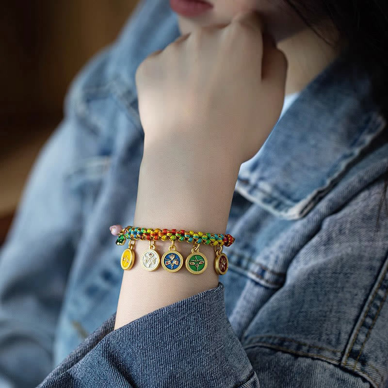 Tibetan Colorful Rope Five God Of Wealth Luck Braid Bracelet