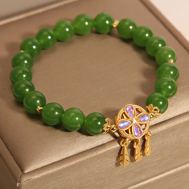 Green Jade Dreamcatcher Four Leaf Clover Luck Bracelet