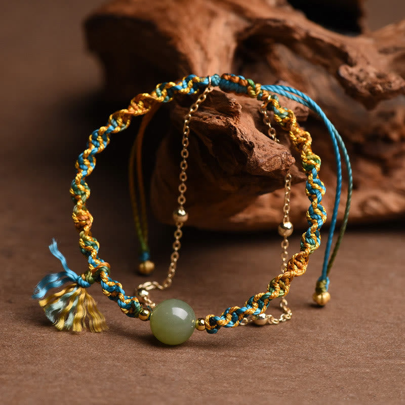 Handmade Colorful Rope & Jade Bead Double Layer Bracelet