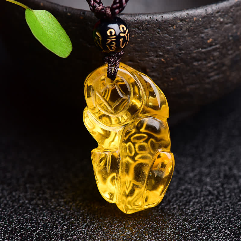 Natural Citrine Pixiu Hand-Carved Unisex Pendant Necklace