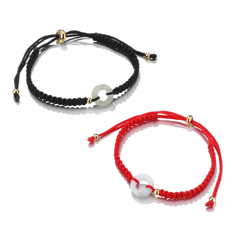 2Pcs Green Aventurine White Jade Peace Buckle Luck Braided Couple Bracelet
