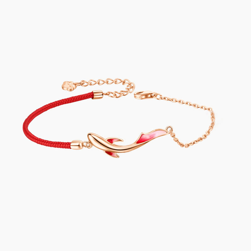 925 Sterling Silver Luck Koi Fish Lotus Star Braided Red String Bracelet