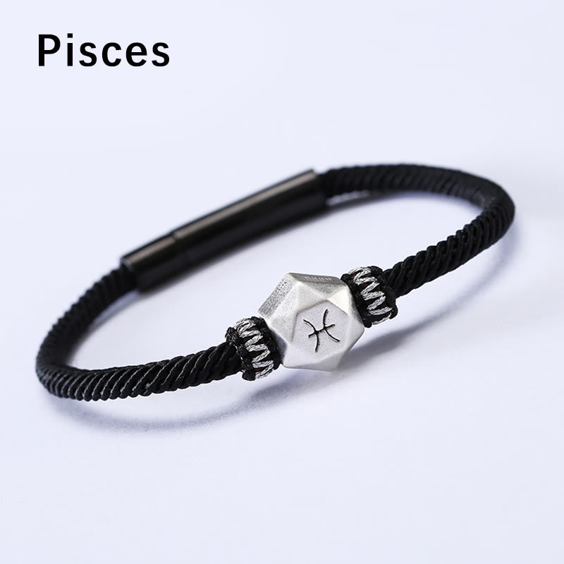 999 Sterling Silver 12 Constellations of the Zodiac Protection Handmade String Bracelet