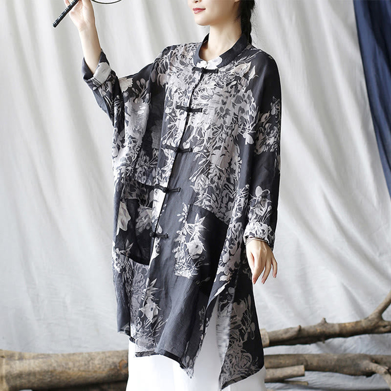 Ramie Linen Floral Stand-Collar Mindful Layering Jacket Shirt