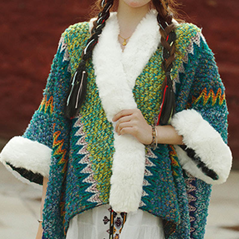 Tactile Striped Knitted Travel Meditation Tibetan Shawl