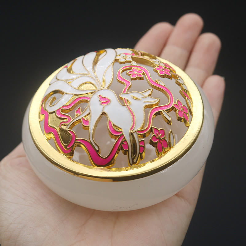 Handcrafted Liuli Crystal Nine-Tailed Fox Meditation Incense Burner