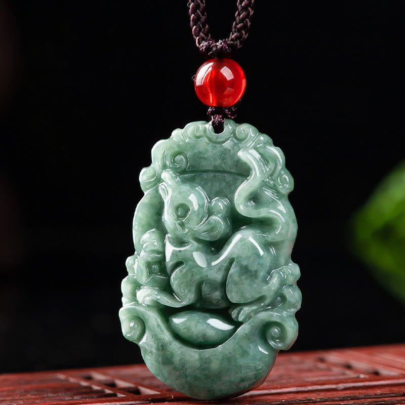 Natural Jade 12 Chinese Zodiac Prosperity Necklace Pendant