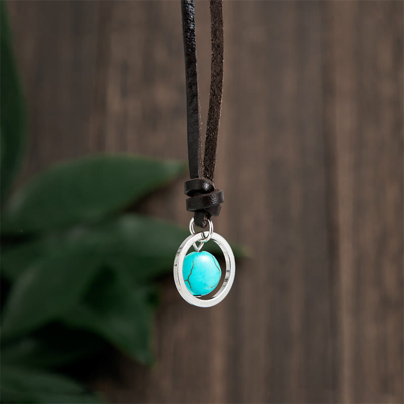 Round Turquoise Stone Protection Strength Necklace Pendant