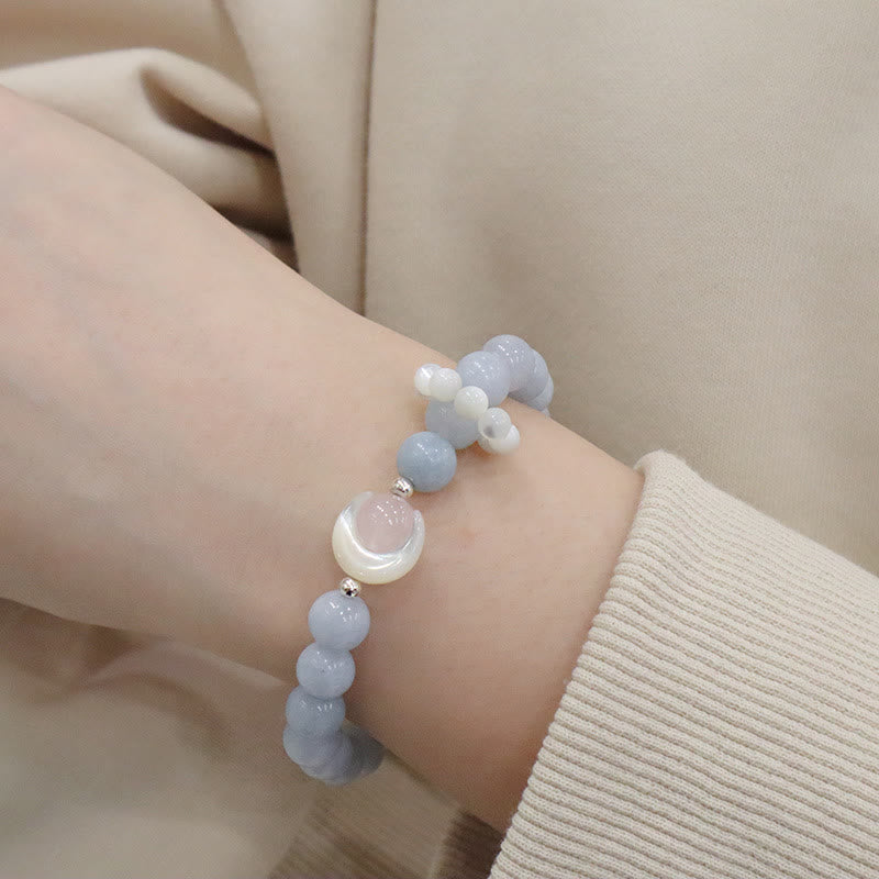925 Sterling Silver Crescent Moon Natural Gemstone Charm Bracelet
