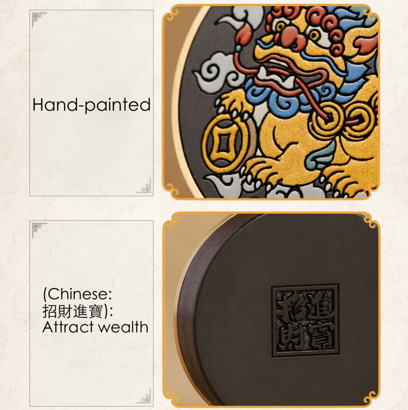 PiXiu Copper Coin Ebony Wood Luck Attract Wealth Key Chain Decoration