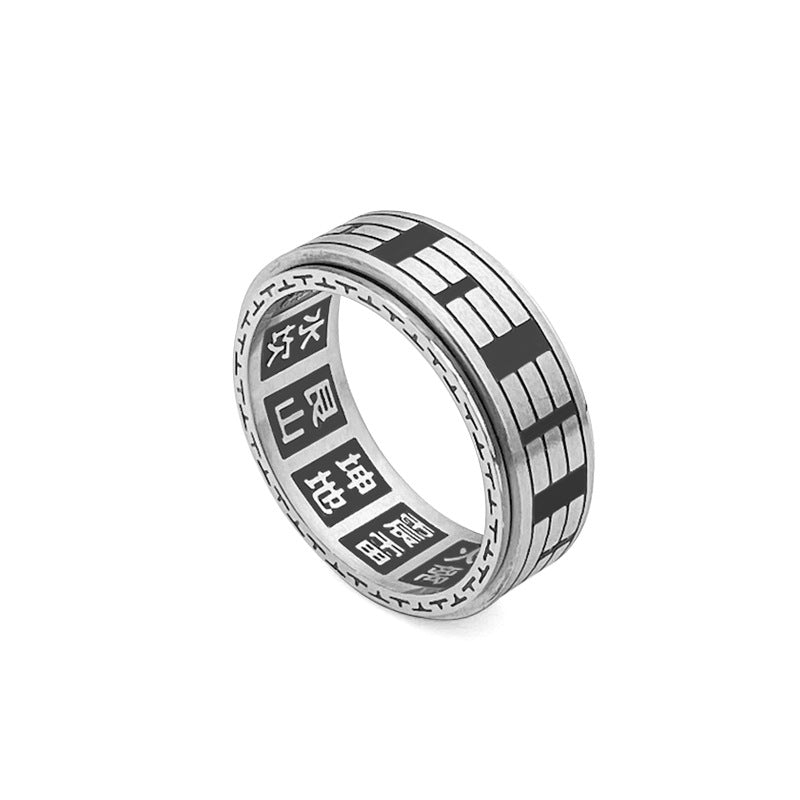 Rotatable Bagua Yin Yang Titanium Steel Balance Spinner Ring