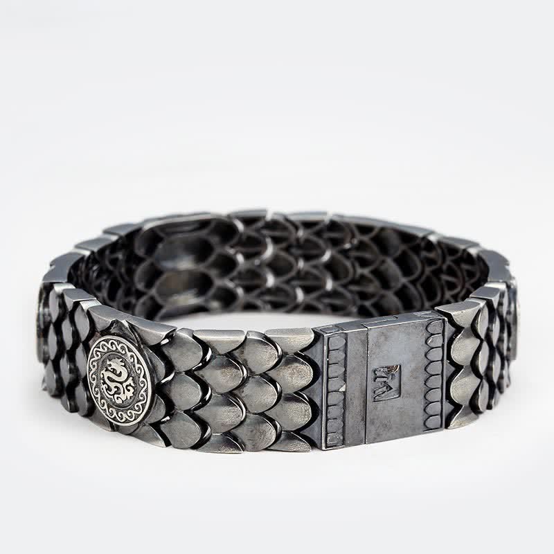 925 Sterling Silver Dragon Scales Textured Bangle Bracelet