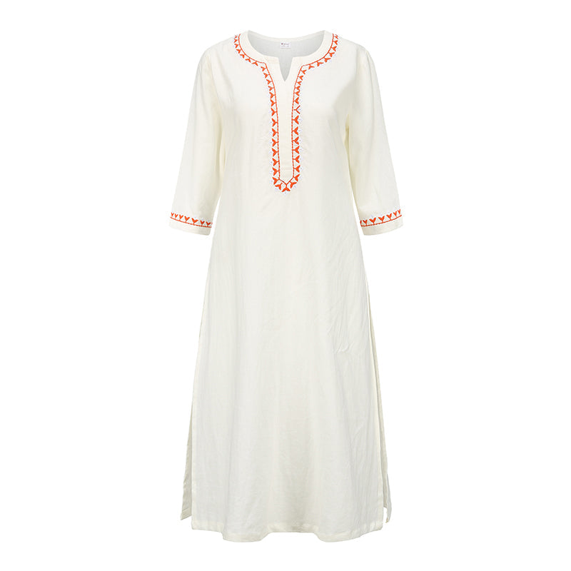 2Pcs V-neck Embroidery Yoga Clothing Zen Meditation Cotton Linen Top Pants Women's Set