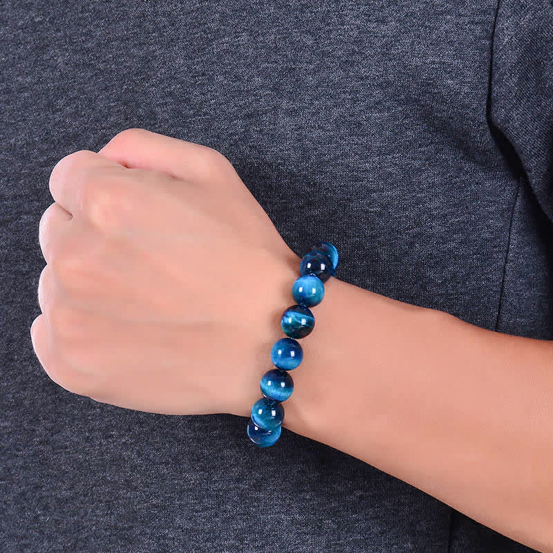 Natural Blue Tiger Eye Beaded Gemstone Bracelet