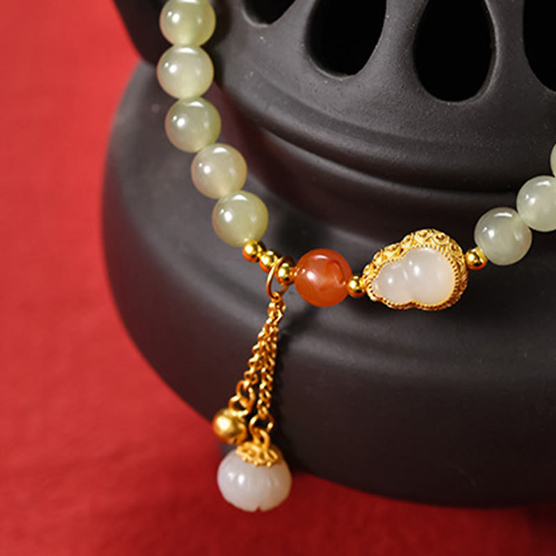 925 Sterling Silver Hetian Jade Lotus Gourd Bracelet