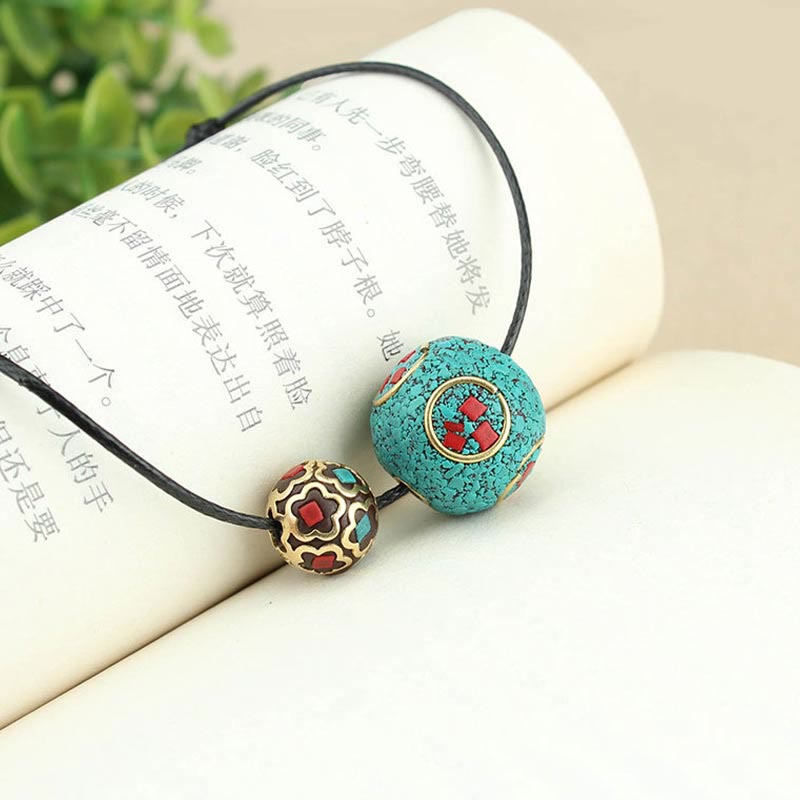 Tibetan Turquoise Double Bead Protection Strength Necklace Pendant