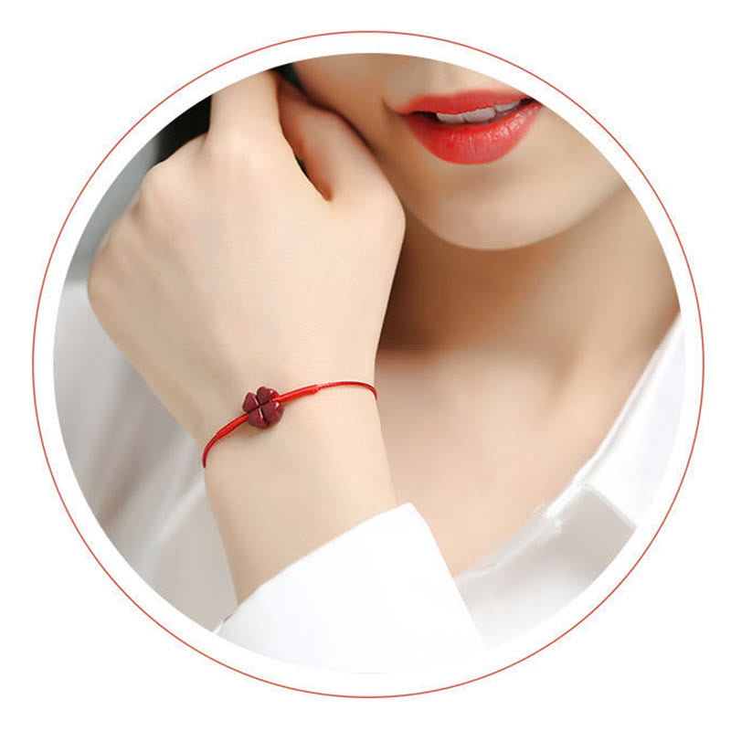 Handmade Cinnabar Braided Red String Bracelet with Carved Symbolic Charms