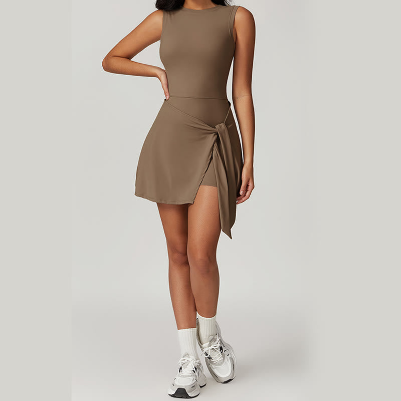 Solid Color Sports Tennis Yoga Lace-up Women Sports Dress
