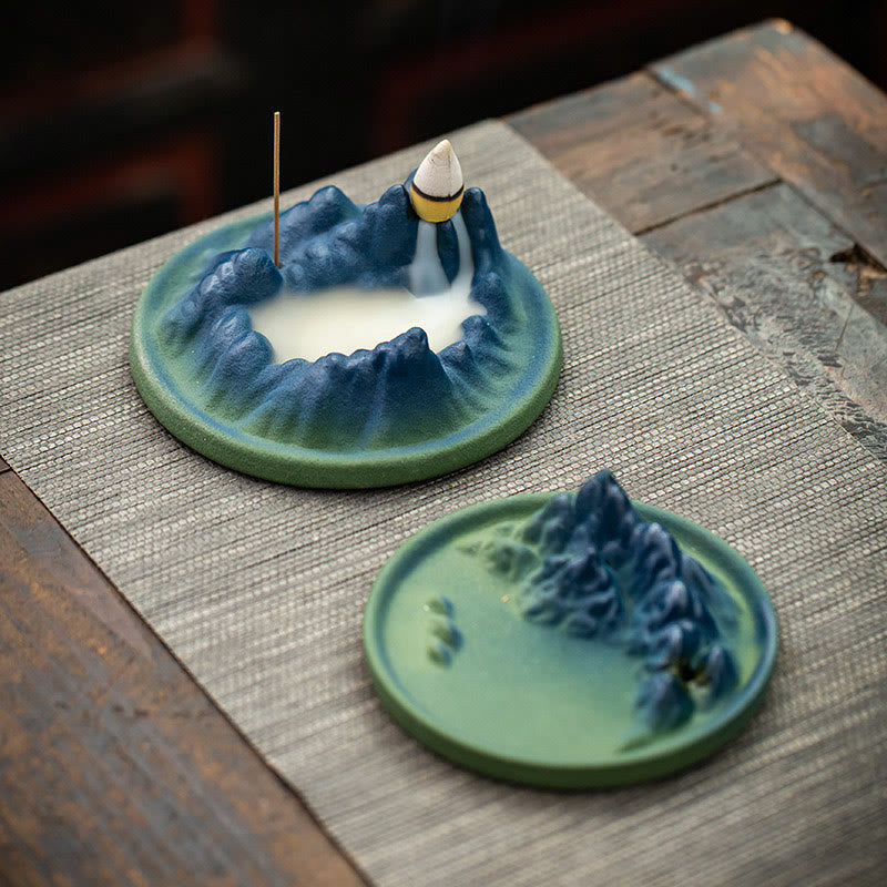 Sculpted Ceramic Backflow Mountain Incense Burner